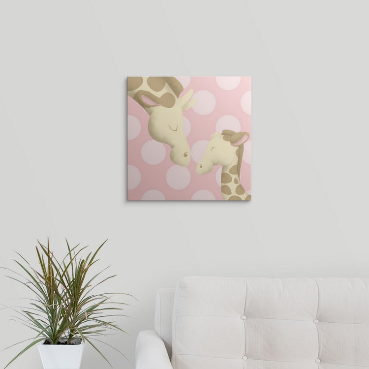 «Giraffe Mommy and Baby on Pink», impression, H 16 po x l 16 po x P 1,5 po, Toile, Bleu