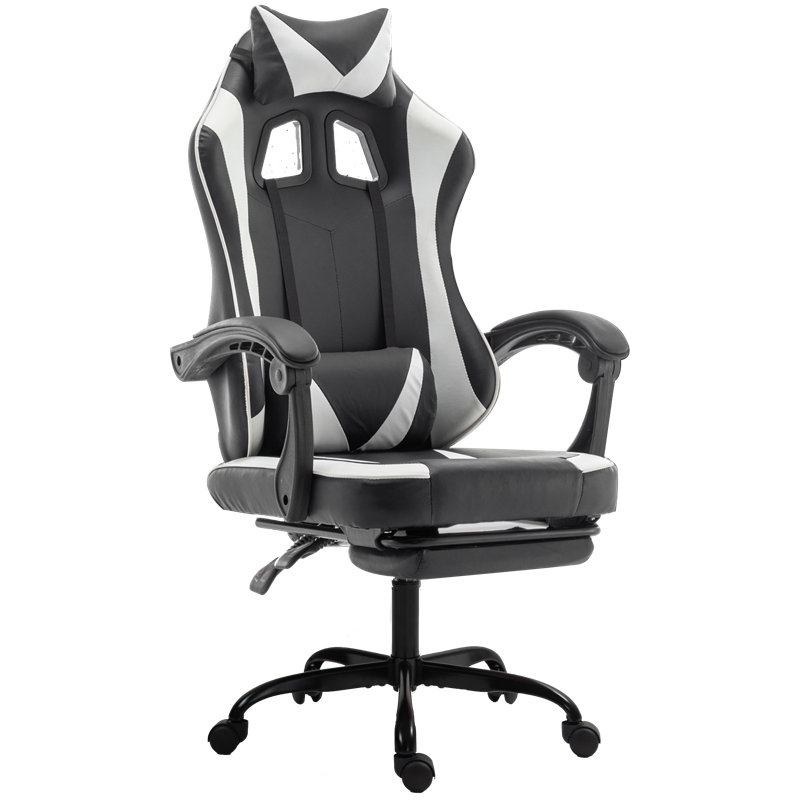 Radelldar Adjustable Reclining Ergonomic Faux Leather Swiveling PC & Racing Game Chair with Footrest, Black/White