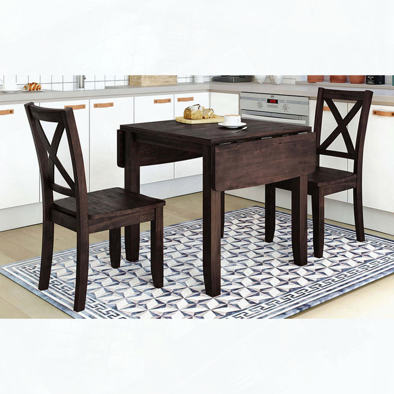 Wood Drop Leaf Dining Table Set with X-back Chairs, Espresso