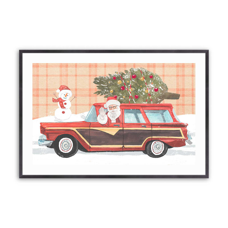 Imprimé wagon du Père Noël, H 12,25 po x l 15,25 po, Cadre simple en zinc patiné