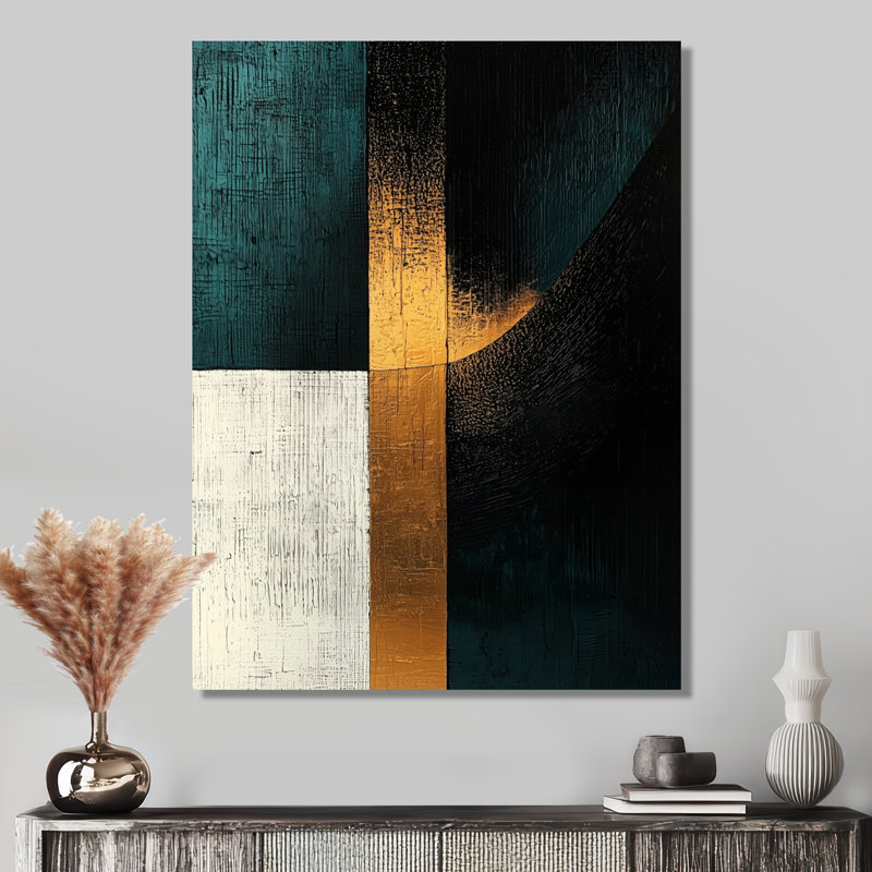 Abstract Geometric Echoes Of Emerald And Gold II - Abstract Geometric Metal Wall Decor, 20" H x 12" W