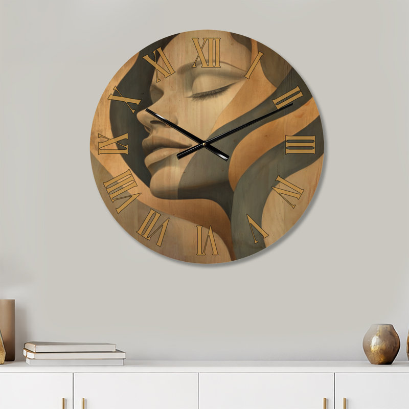 Portrait Repos Doré - Horloge murale en bois glamour, Medium