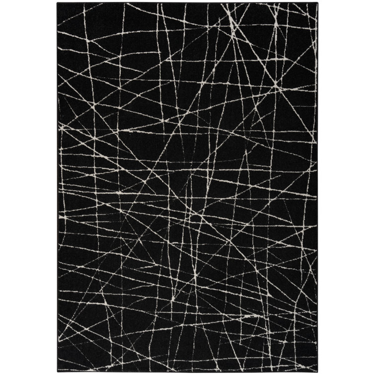 Abstract Area Rug in Black/Ivory