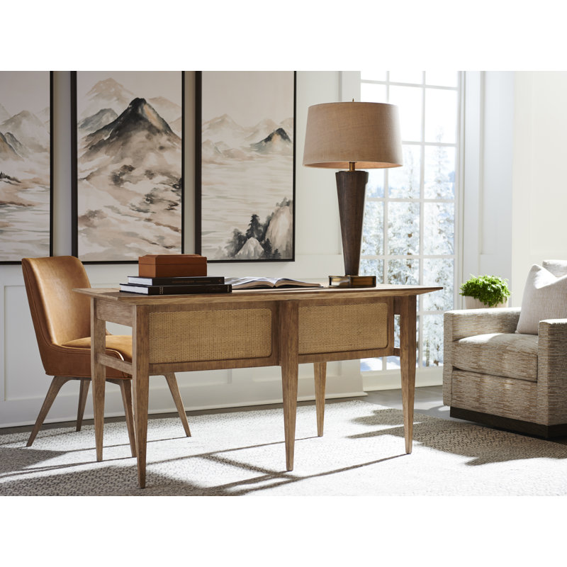 Light Chestnut Oak Home Office Desk with Cane Panels