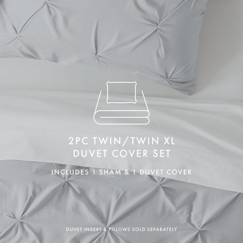 Ensemble de housse de couette texturée Pinch Pleat, Housse simple et 1 taie décorative, Gris clair