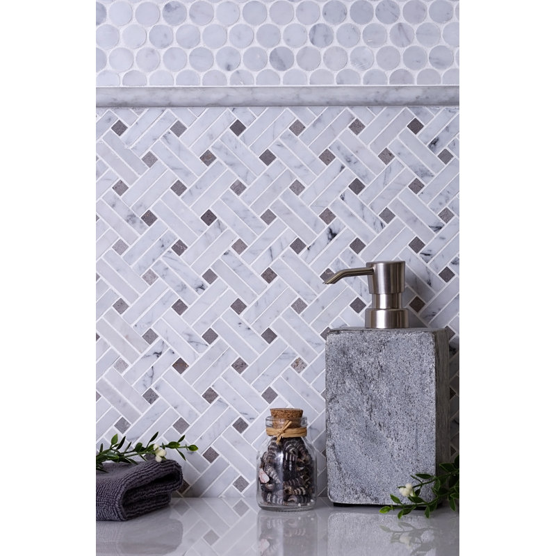 11.5" x 11.2" Natural Stone Mosaic Wall & Floor Tile, White
