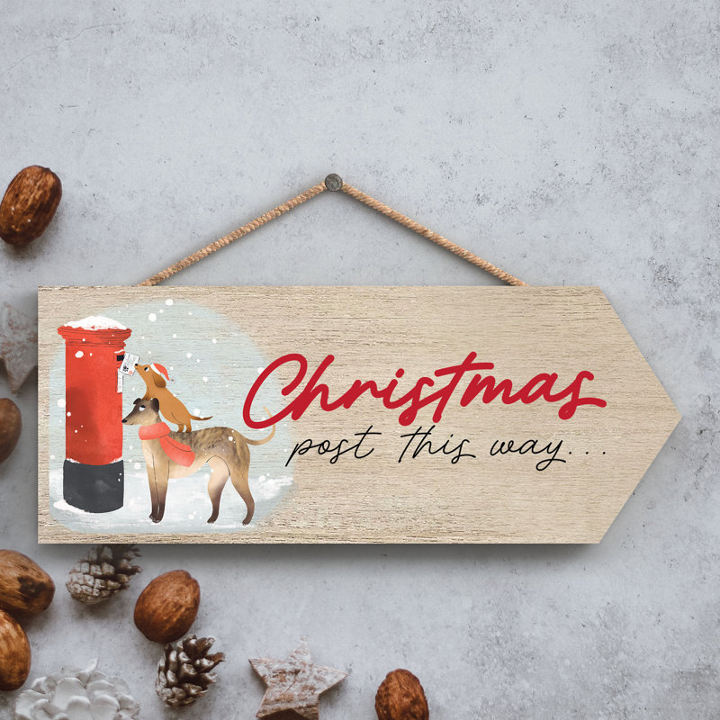 Christmas Post This Way Santa Paws Wooden Plaque Vivid Squid Wholesale Wall Decor