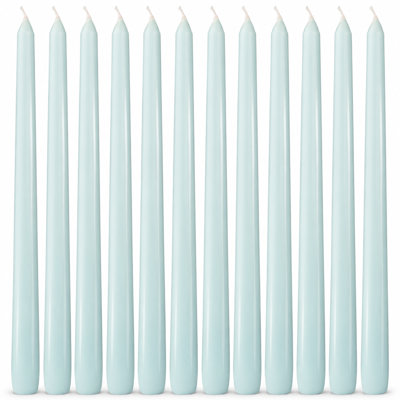 Bougies coniques bleu pâle - Lot de 12, 25 cm, sans parfum