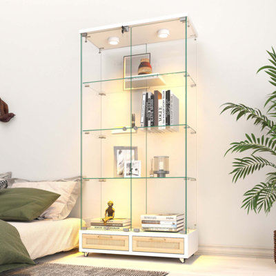 Vitrine moderne en verre avec grands tiroirs