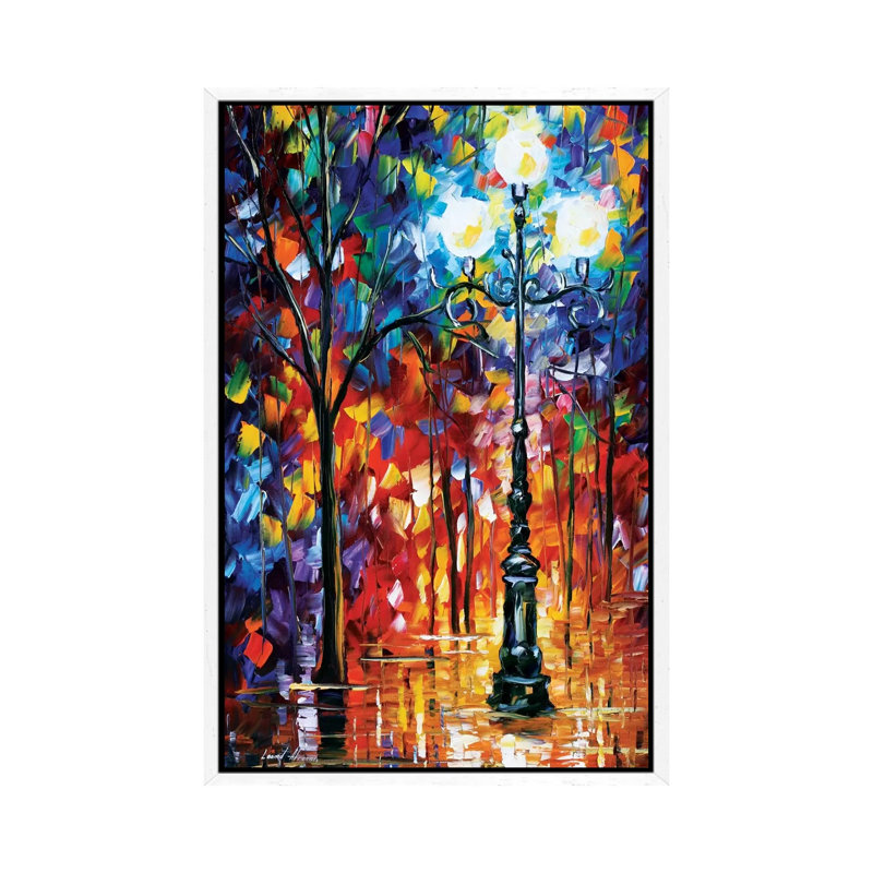 Light In The Alley by Leonid Afremov - Painting on Canvas, White Framed Canvas, 66.04 cm H x 45.72 cm W