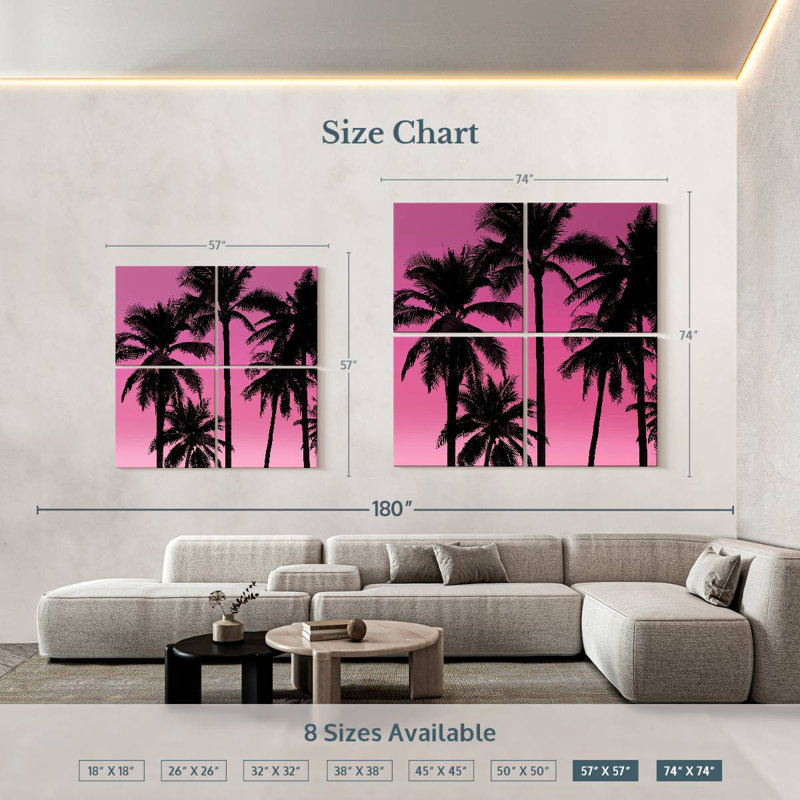 Gillard Palms noir sur rose I, H 57 po x l 57 po