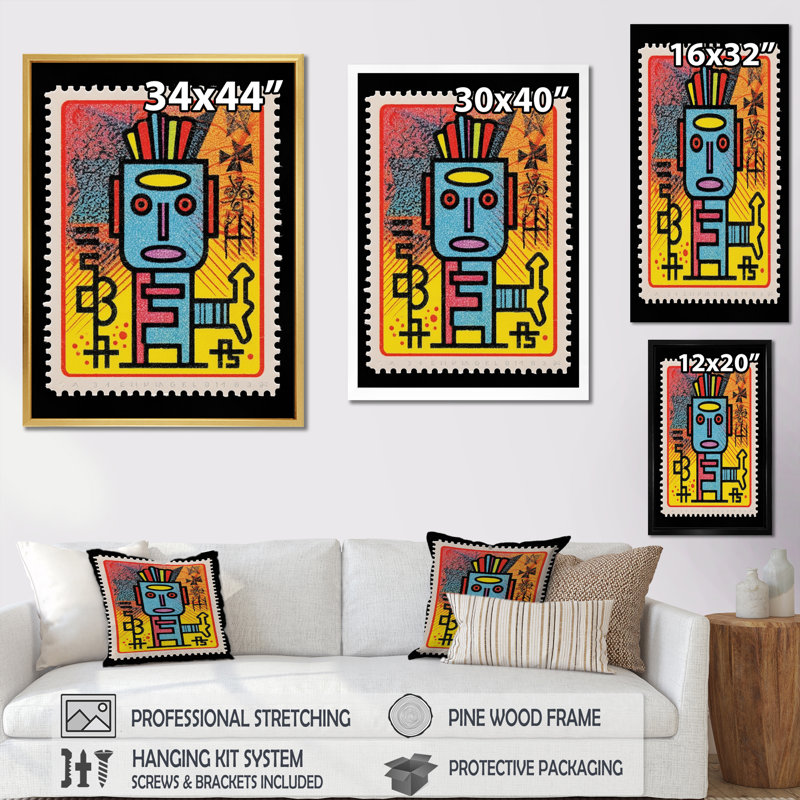 Art mural rétro sur toile, cachet rétro - Tribute rétro à Keith, Cadre flottant noir, H 32 po x l 16 po x P 1 po