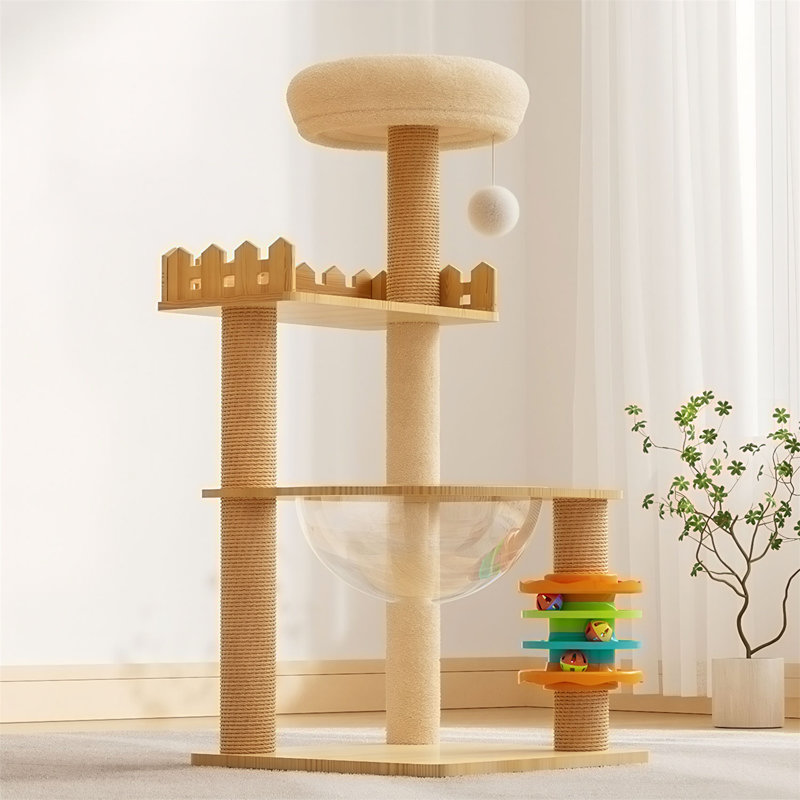 Tour d'arbre à chat en bois avec hamac en acrylique et jouets