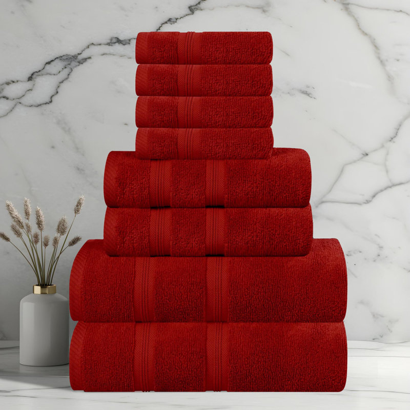  Smart Quick-Dry Zero Twist Cotton 8-Piece Towel Set, Crimson