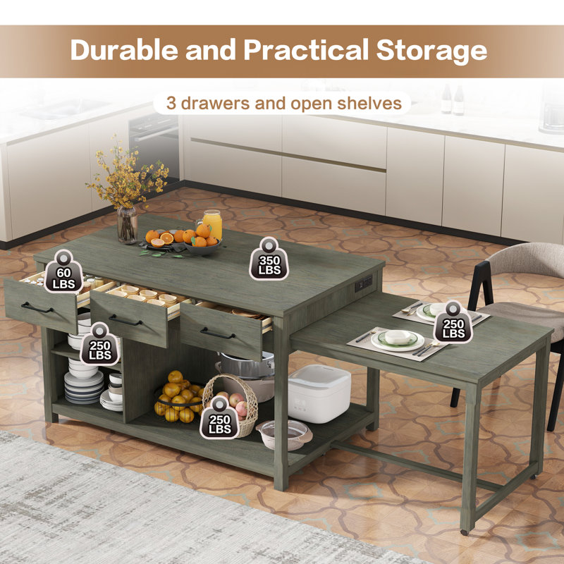 Faye Multi-Functional Kitchen Cart With Built-In Power Outlets