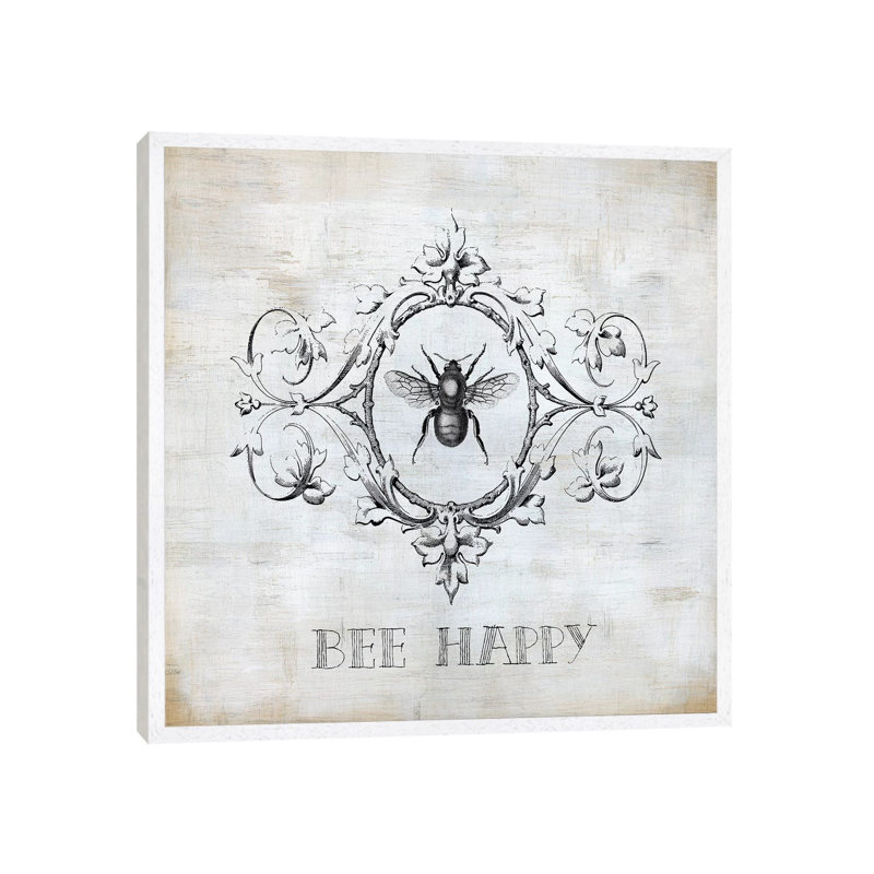 Bee Happy by Carol Robinson - Print on Canvas, White Framed, 66.04 cm H x 66.04 cm W