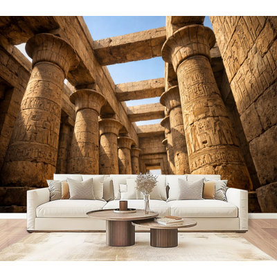 Peel and Stick Wallpaper Ancient Egyptian Temple Interior Hieroglyphic Columns Sunlit Stone Wall Murals Removable Wall Paper Self-Adhesive Wall Decor for Bedroom Living Room Home Office