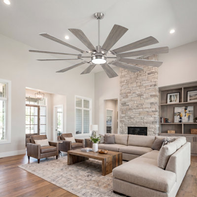Modern Outdoor/indoor Ceiling Fan With Light And Remote, 12 Double-color Blades With Large Airflow, Quiet Reversible Dc Motor