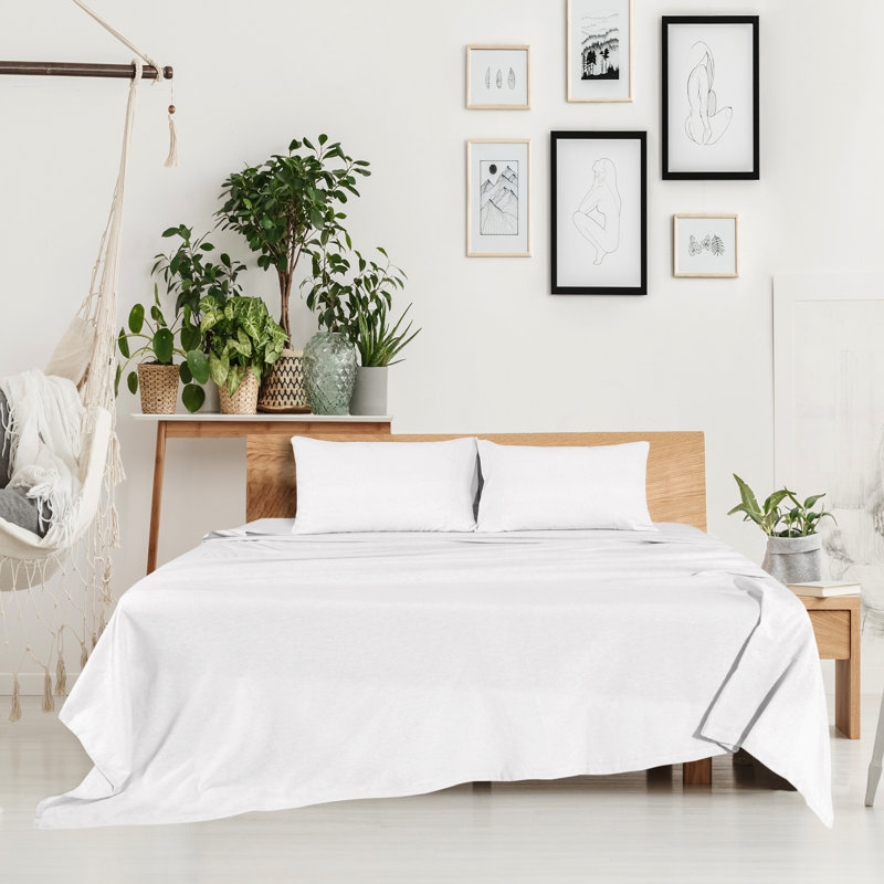 Feathery Flannel Sheet Set, Cal.King Sheet Set + Fitted Sheet + Pillowcase, White