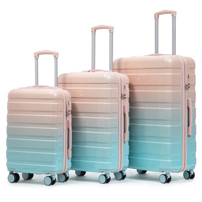 20 "/ 24" / 28 "3 pièces / ensemble de valise à roulettes pour PC, valise de cabine, avec dégradé de couleurs et serrure à combinaison (bleu + rose)