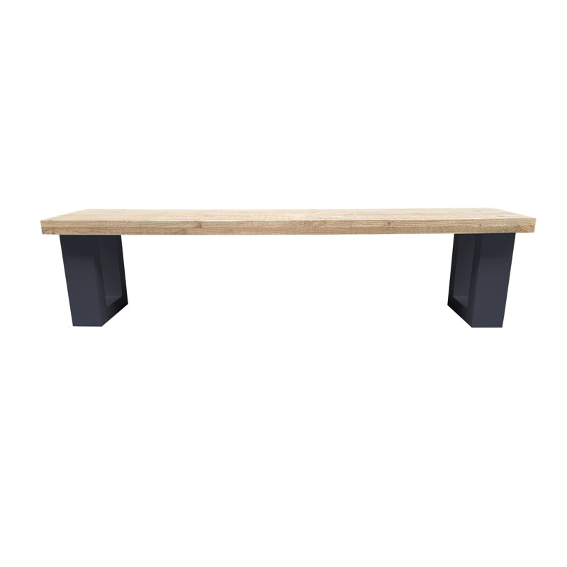 Agneta Wood Outdoor Bench, Natural/Black, 40cm H x 170cm W x 38cm D