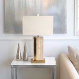 26" Hallberg Travertine Table Lamp, Gold/Ivory