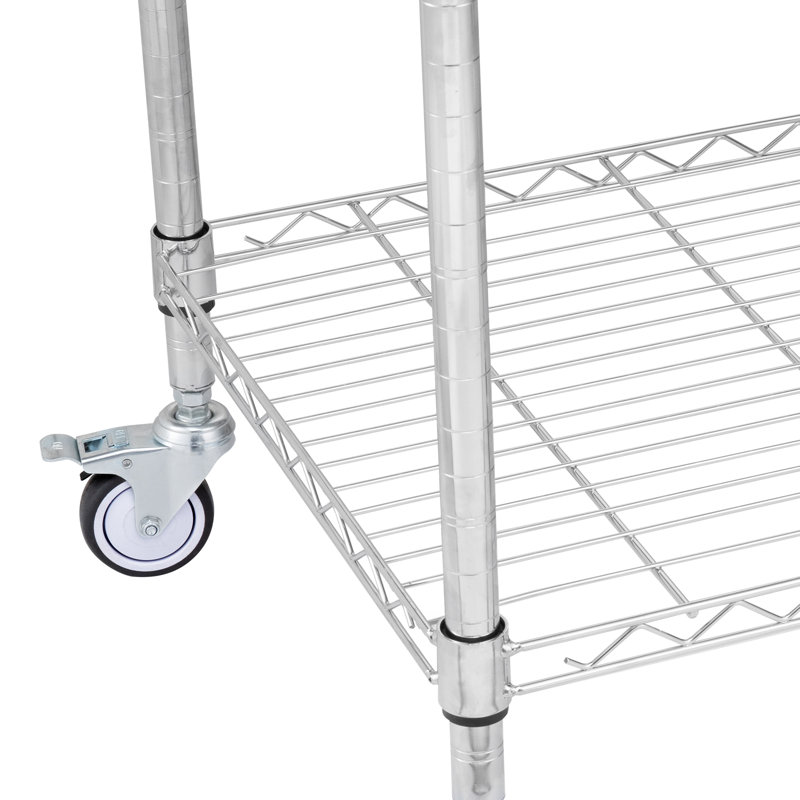Silver 3-Tier Steel Utility Cart with Adjustable Shelves and Wheels