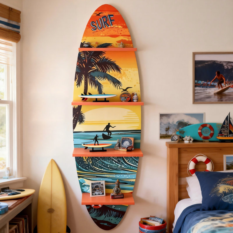 Étagère murale pour planche de surf de 52 po de haut avec surface imprimée