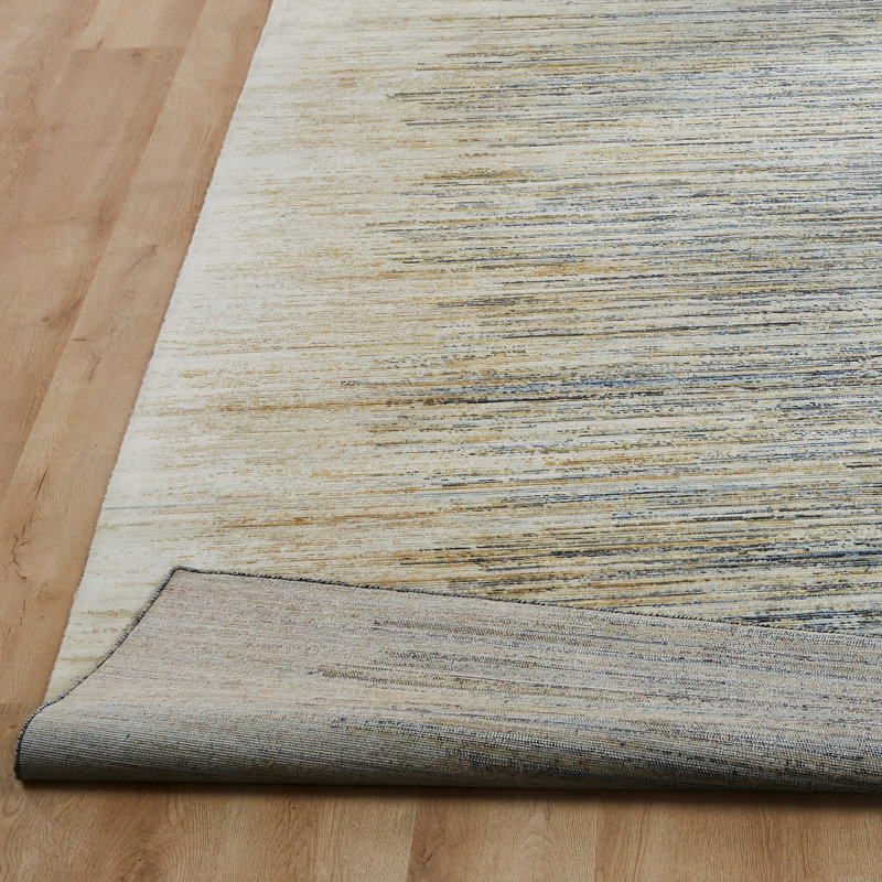 Abstract Stripe Wool Rich Blend Area Rug, Rectangle 8'6" x 11'6", Beige/Ivory/Blue/Sand
