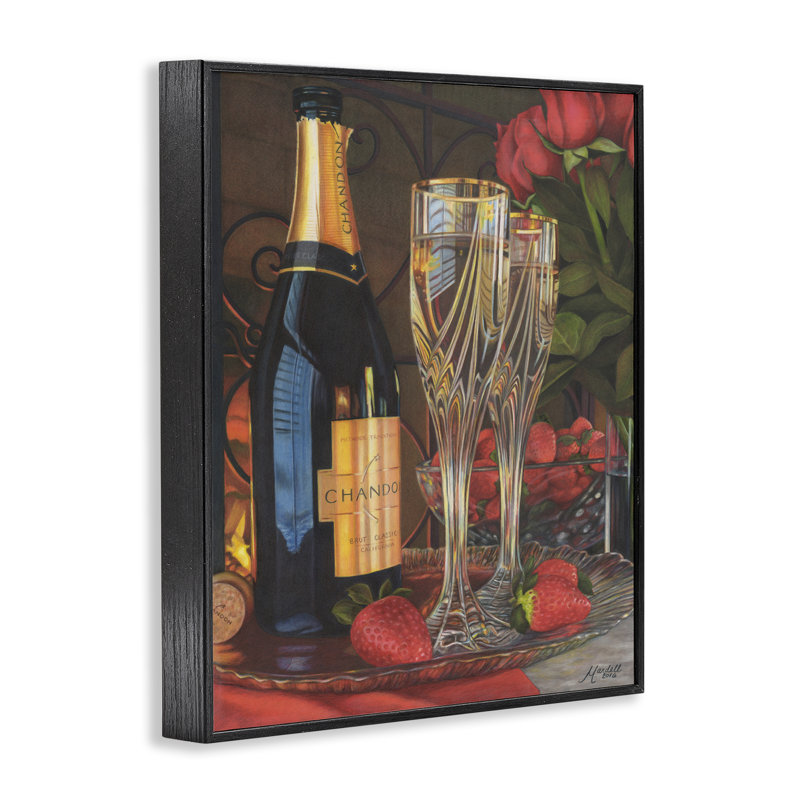 Paire de champagne romantique par Mardell Schuster, Giclée encadrée noir minuit, H 14 po x l 11 po