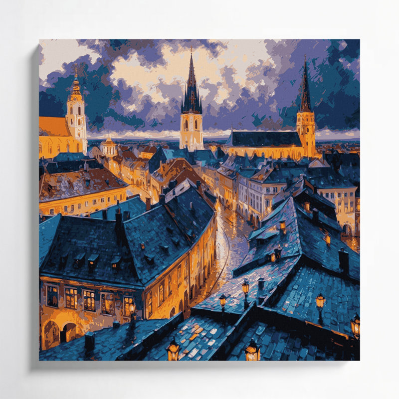 Art mural sur toile avec villes grises, Zagre, H 12 po x l 12 po