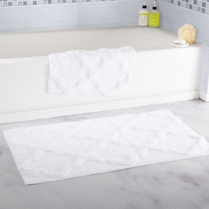 Lavish Home 2 Piece Bathroom Rug Set - 41x24.5 Inch and 34x21 Inch 100% Cotton Bath Mats with Textured Trellis Print for Elegant Bathroom Decor - Bath Rugs Non Slip Washable Bathmats
