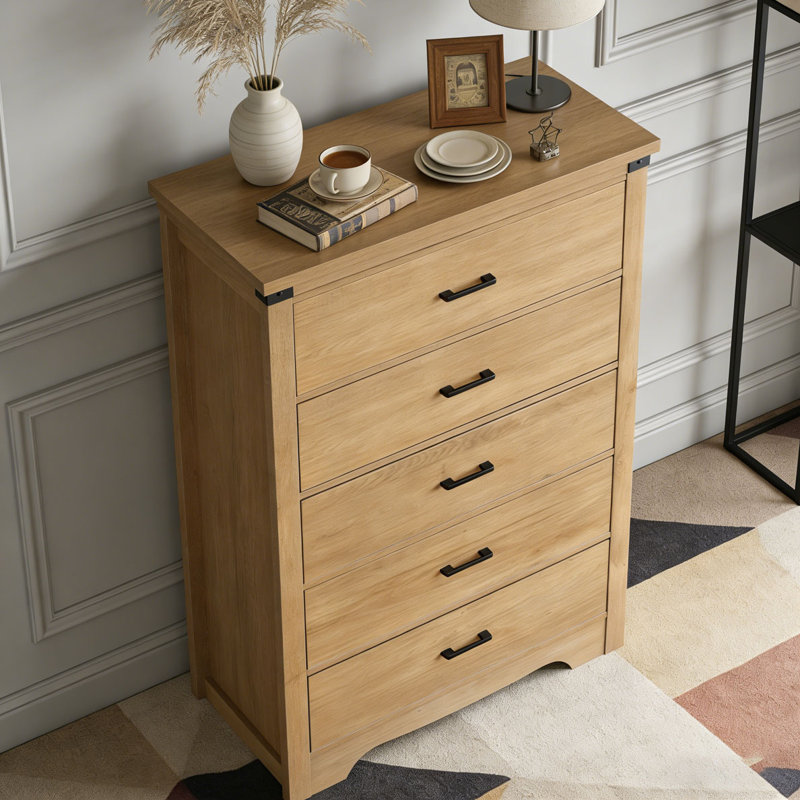 Commode 31,4 po de hauteur et commode, Chêne - 5 tiroirs