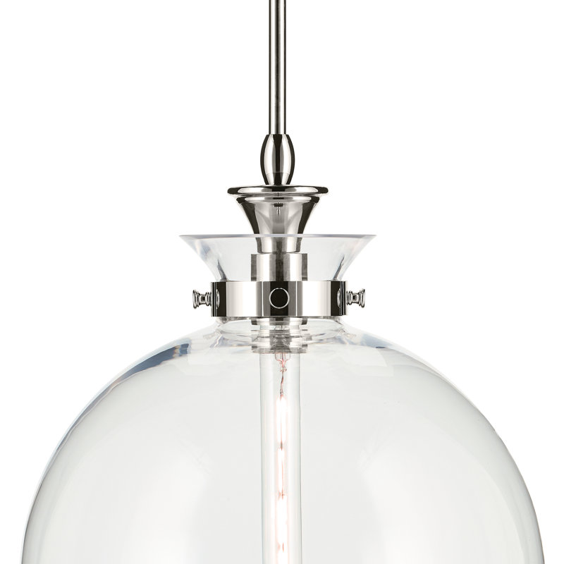 1 Light Pendant with Clear Glass, Clear, Polished Nickel, 19.5" H x 15" W