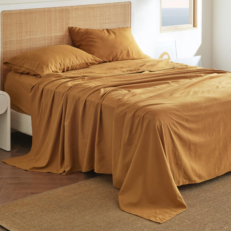 Bedsure Bed Sheets, Cotton Linen Sheet Set, Breathable & Durably, Anti - Pilling & Soft, Deep Pocket Fitted Bed sheet set Up to 16 Inches