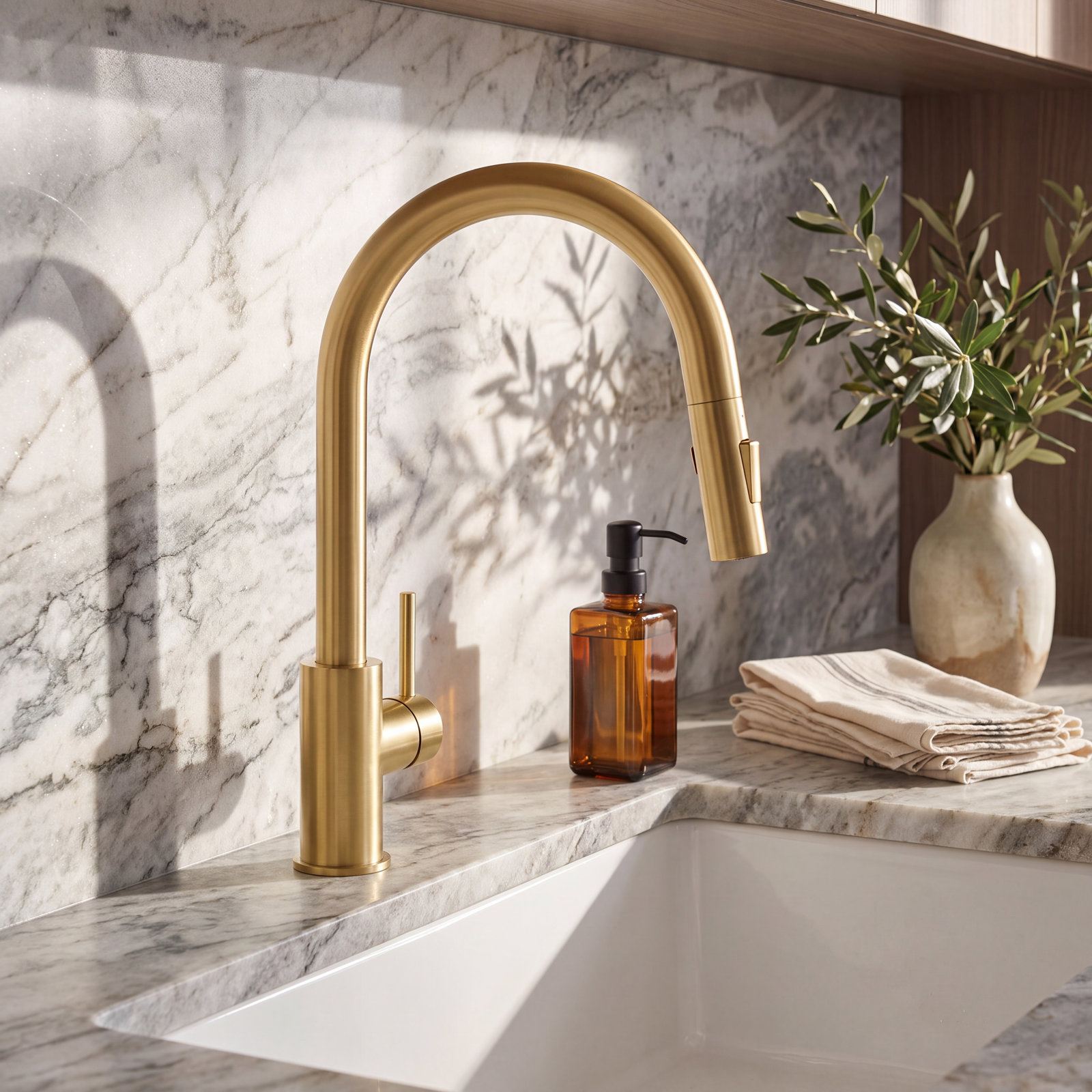 Circular Pull-Down Kitchen Faucet, Brushed Gold