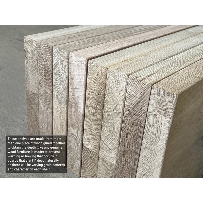 Unfinished White Oak Modern Floating Wall Shelves, Set of 2