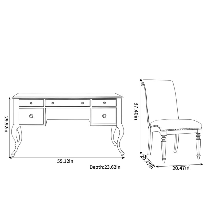 Ensemble de bureau et de chaises de style américain exquis