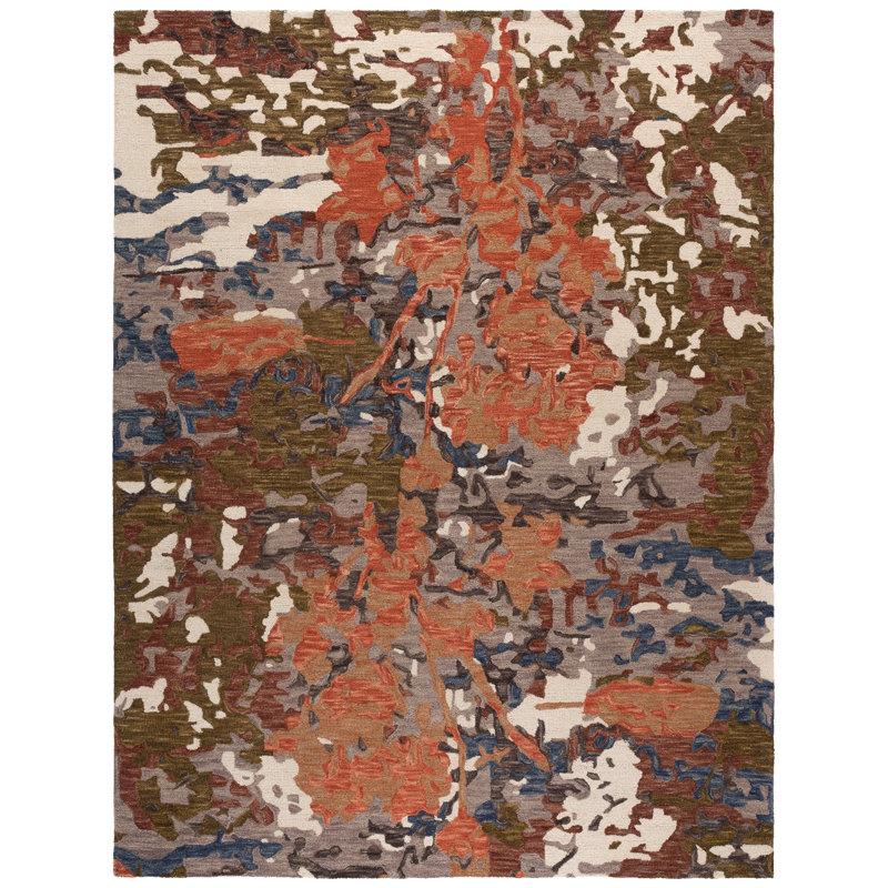 Tapis en laine / coton touffeté à la main Milland Blossom, Rectangle 8 pi x 10 pi