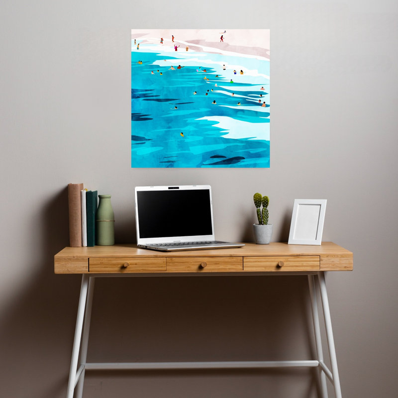 Art contemporain, paysage de plage abstrait, H 18 po x l 18 po