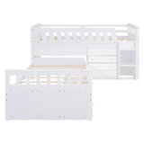 L-Shaped  Space-Saving Twin Loft And  Twin  Platform Bed With 7 Drawers And Full Guardrails(WHITE)