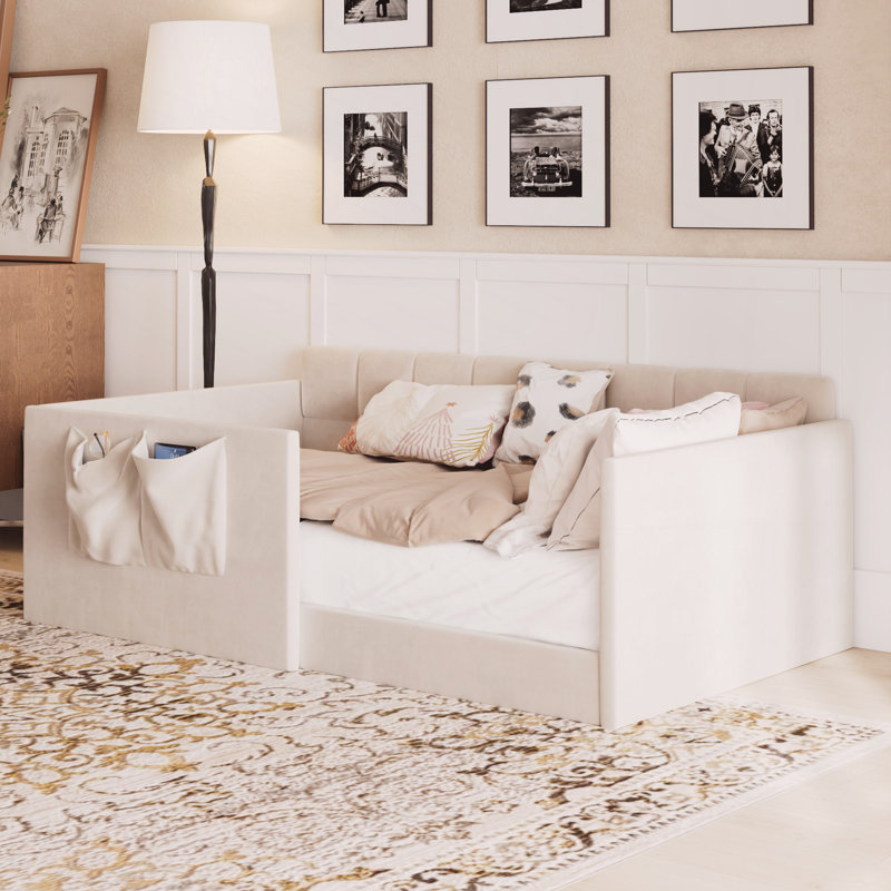 Canapé-lit simple en velours, Beige, Twin