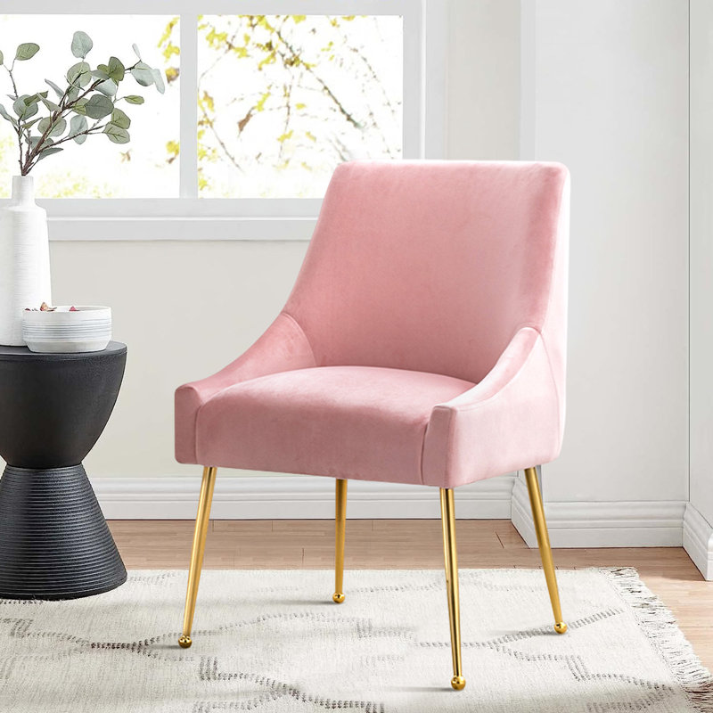  Krafick Modern Design Upholstered Accent Side Chair, Pink Velvet