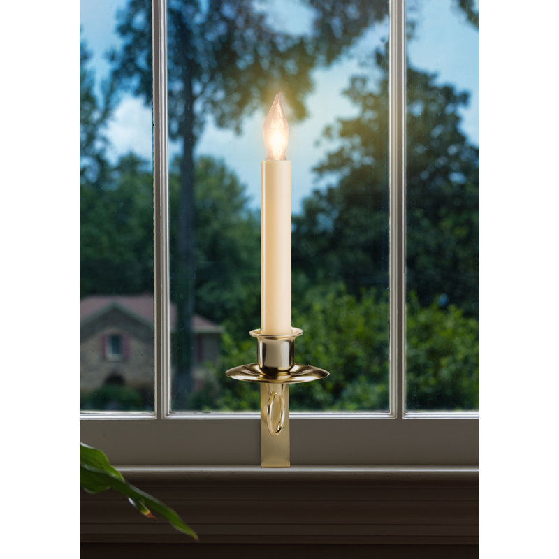 Unscented Flameless Candle with Metal Holder, Ivory/Brass