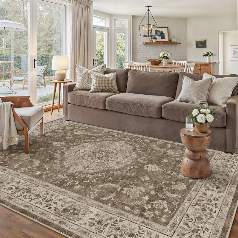 Vicky Oriental Washable Area Rug With Non-Slip Backing, Rectangle 6' x 9'