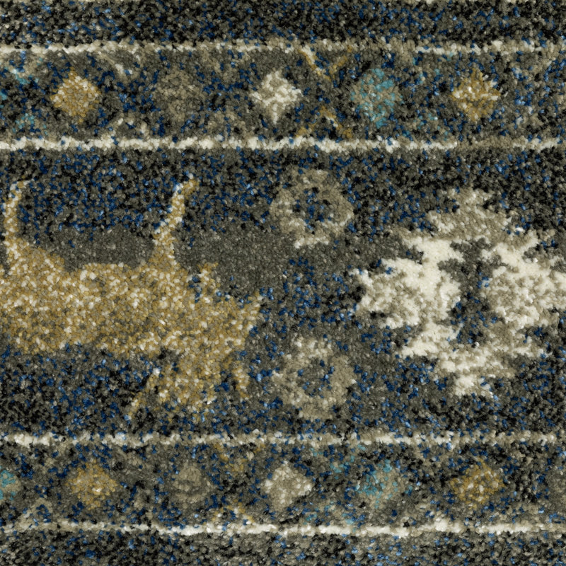 Tapis gris / noir en polypropylène tissé à la machine Southwestern, Rectangle 3 pi 10 po x 5 pi 5 po