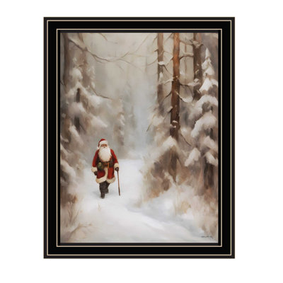 «Santa's Winter Stroll», art mural noir encadré