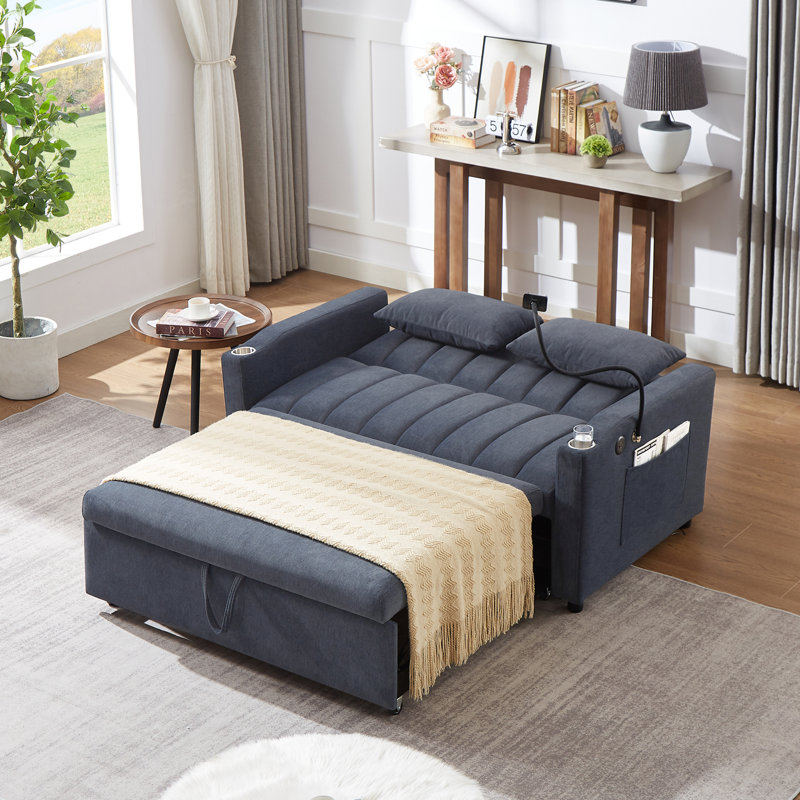 Canapé-lit convertible avec usb, tissu en polyester, style moderne pour le salon
