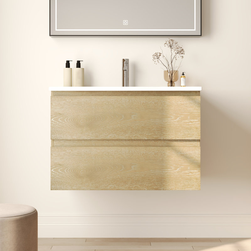 Cove 30'' Fully Assembled Wall Mounted Bathroom Vanity with Ceramic Sink Top,  Floating Bathroom Bathroom Vanities