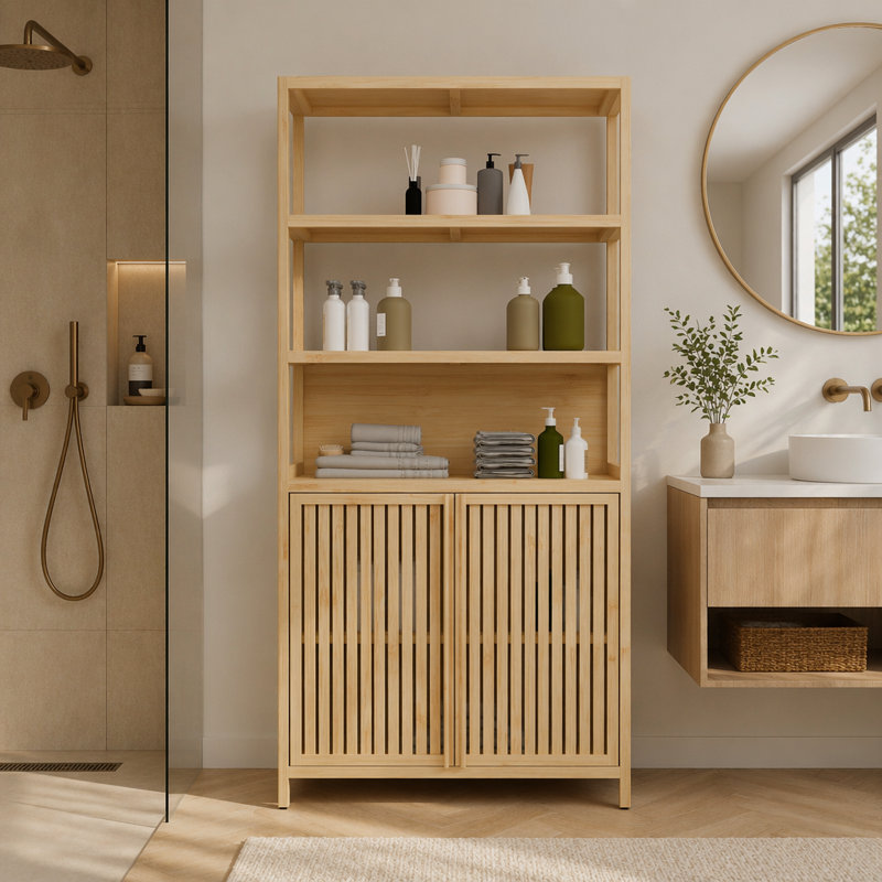 Support de rangement multi-scène haute capacité à deux portes de 64 pouces de hauteur, parfait pour organiser et maximiser l'espace dans n'importe quelle pièce